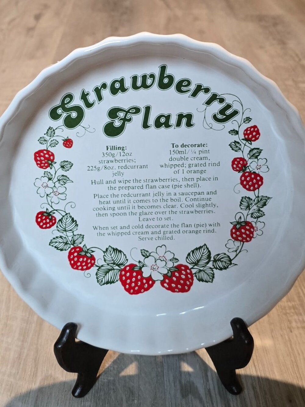 Vintage Ashley Ceramics England Strawberry Flan Recipe Dish Fluted Pie Tart Plat